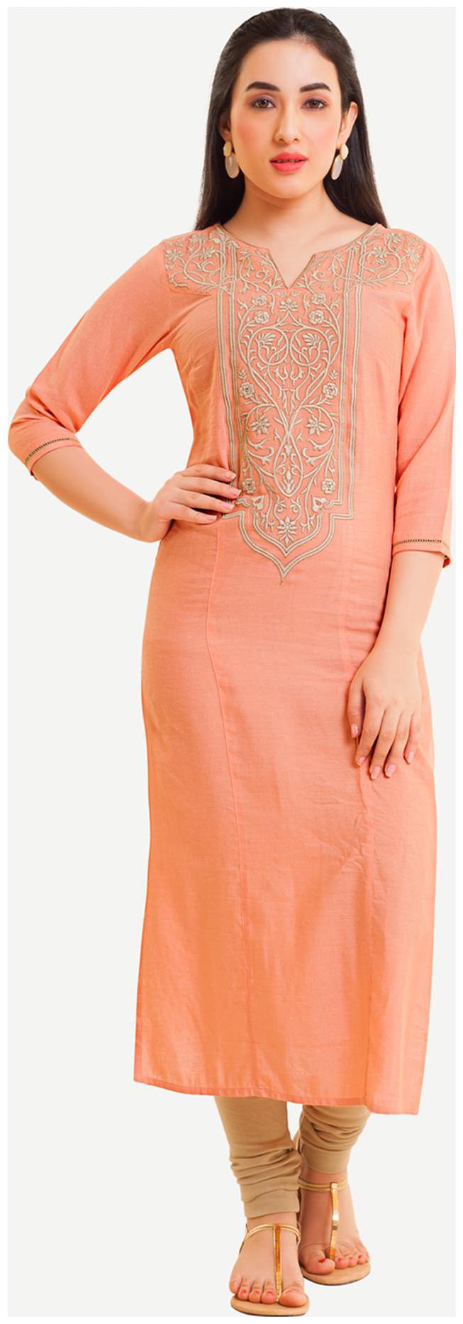 

NAARI Women Orange Embroidered Straight Kurti