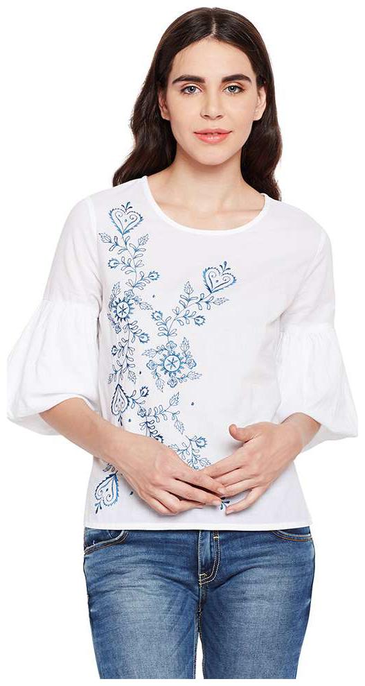 

Oxolloxo Women Embroidered Regular top - White