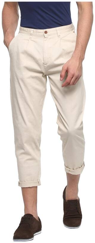 People Men Beige Solid Regular fit Regular trousers