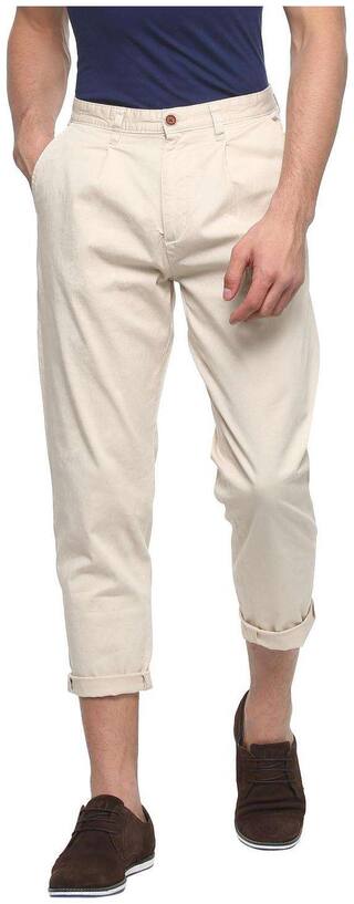 People Men Beige Solid Regular fit Regular trousers