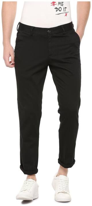 People Men Black Solid Slim fit Regular trousers