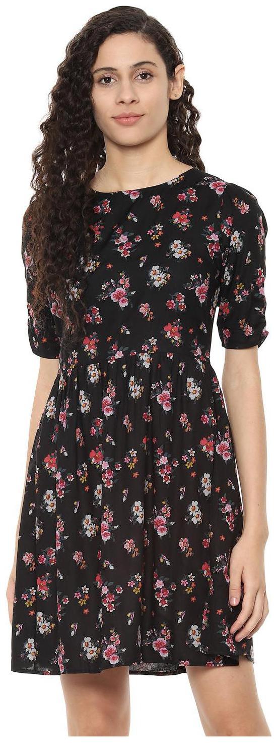 

People Black Floral Fit flare dress