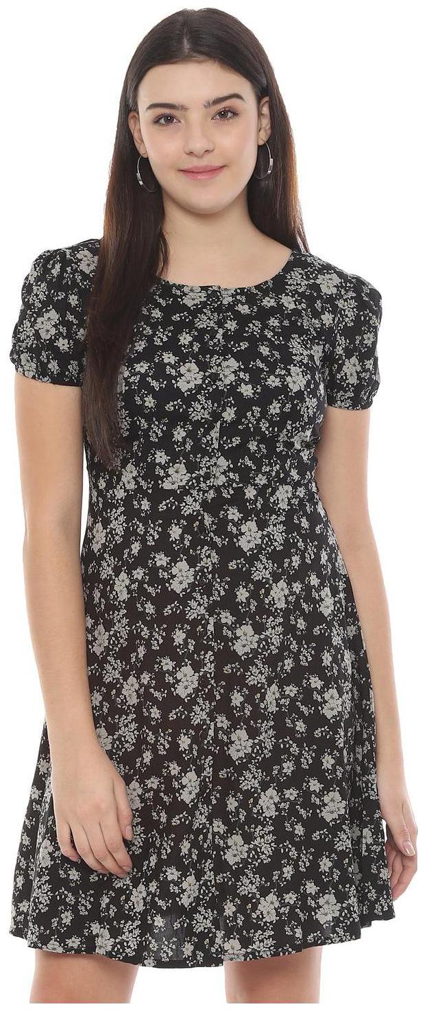 

People Black Floral Fit flare dress