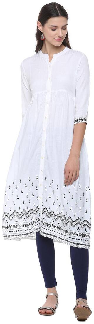 People Women White Printed A Line Kurta