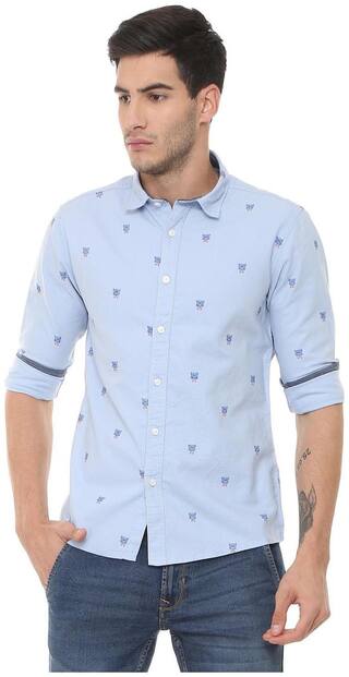 People Men Blue Printed Regular Fit Casual Shirt