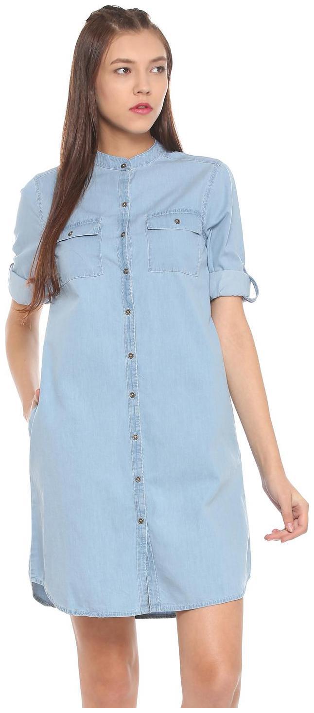 

People Blue Solid Shirt dress