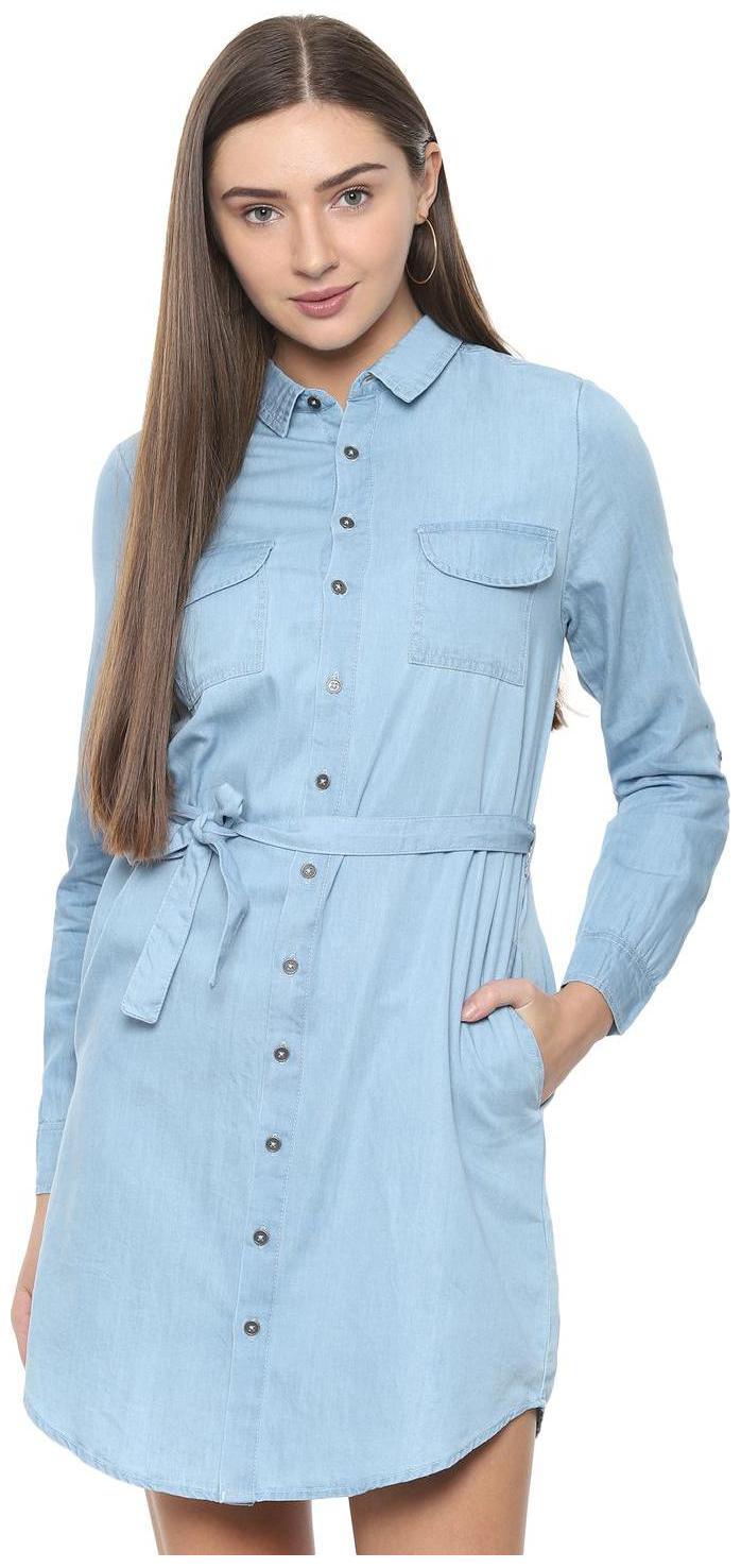 

People Blue Self design Shirt dress