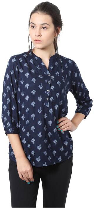 People Women Printed Regular top - Blue