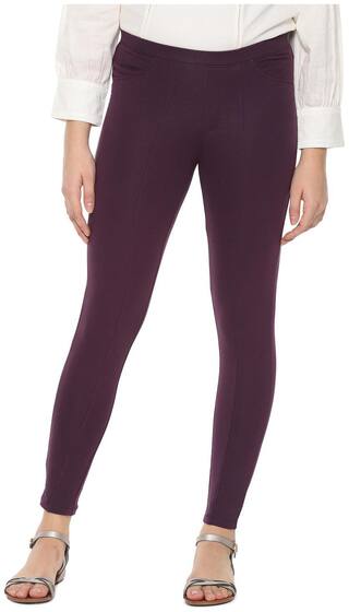 People Cotton Churidar Solid Women Leggings Purple
