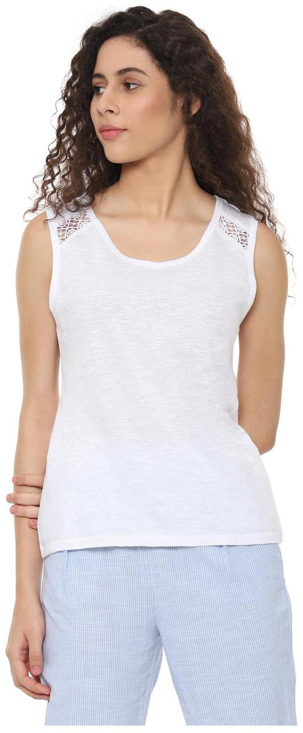 

People Cotton Lace Women Regular Top - White