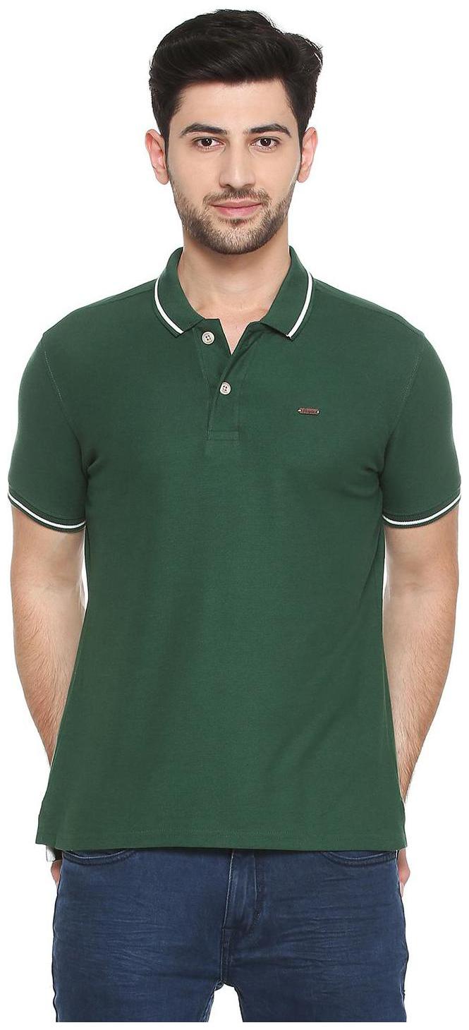 

People Men Green Regular fit Cotton Blend Polo collar T-Shirt - Pack Of 1