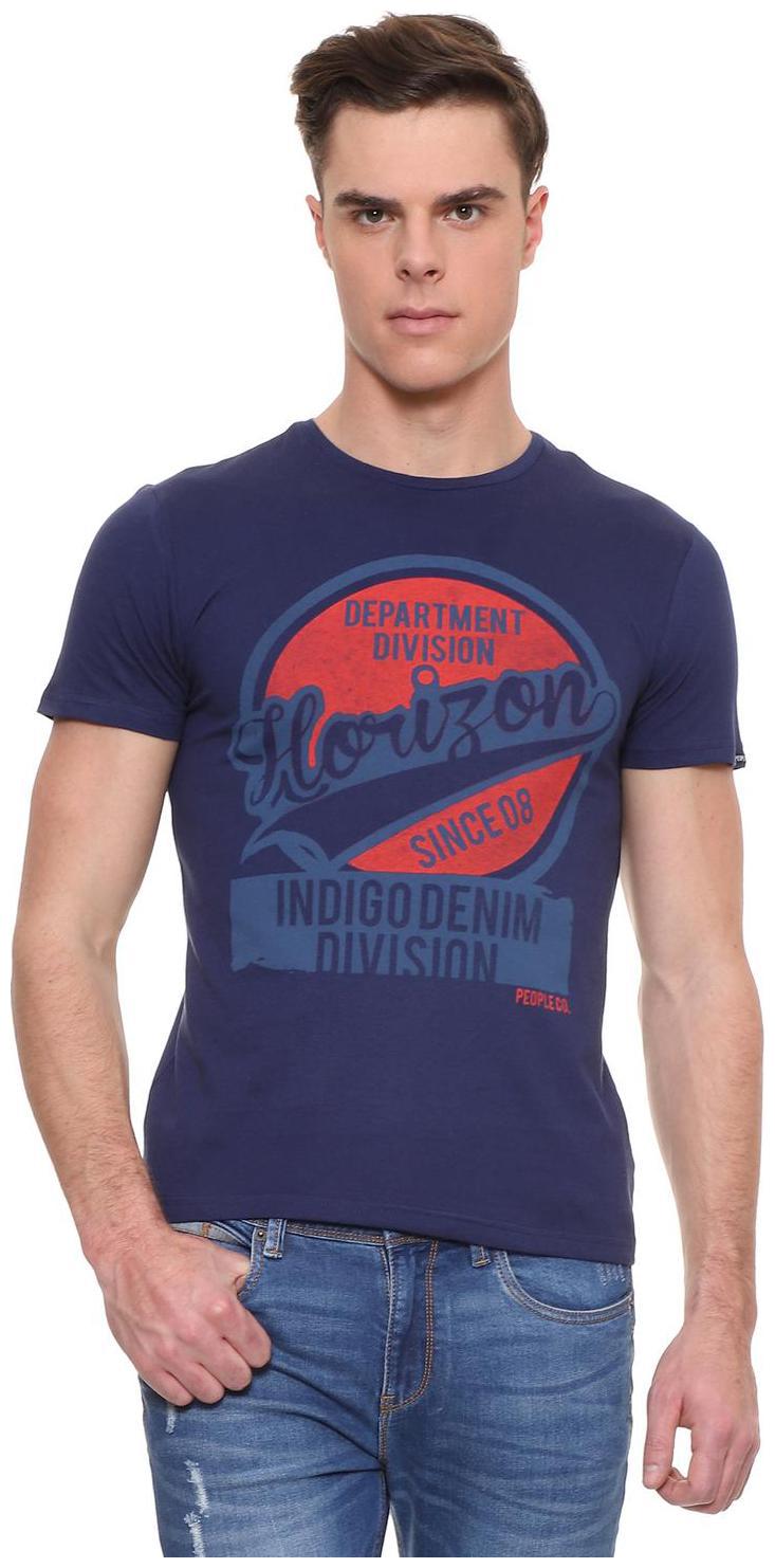 

People Men Blue Regular fit Cotton Round neck T-Shirt - Pack Of 1