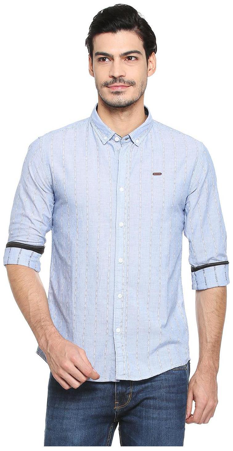

People Men Blue Vertical Stripes Regular Fit Casual Shirt