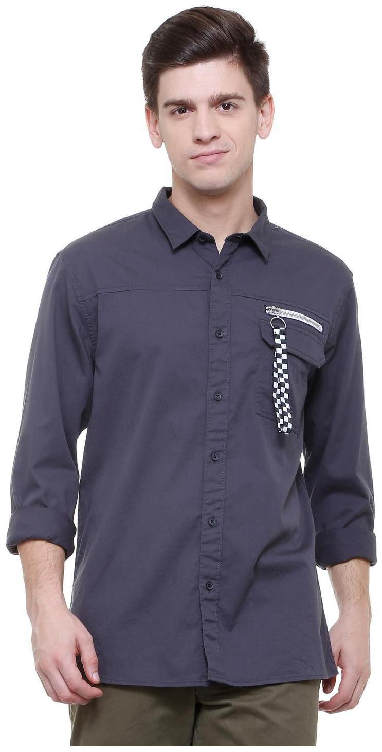 

People Men Blue Solid Slim Fit Casual Shirt
