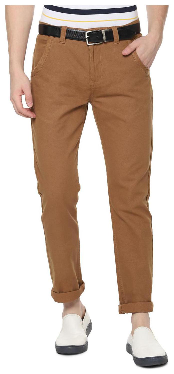 

People Men Brown Solid Regular fit Regular trousers