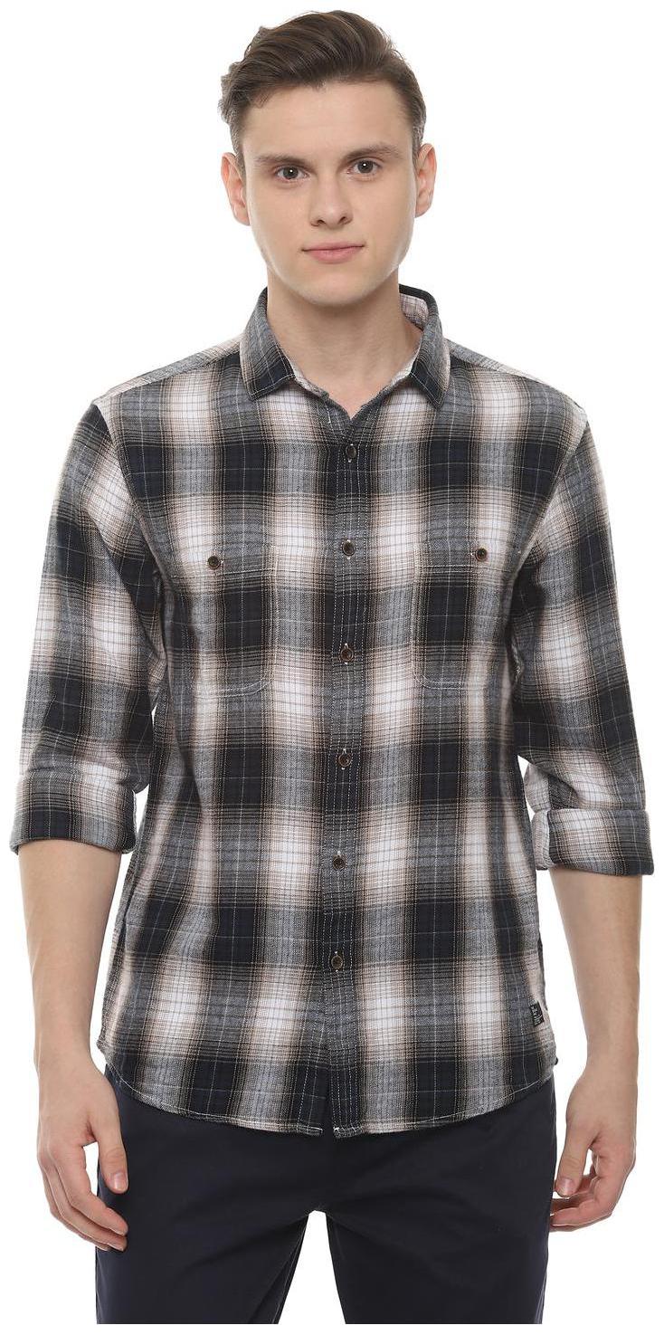

People Men Blue Checked Regular Fit Casual Shirt