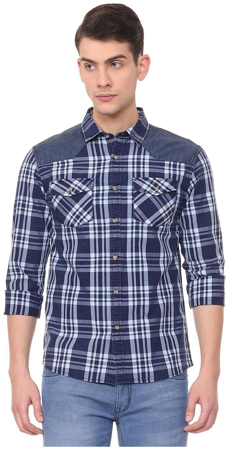 

People Men Blue Checked Regular Fit Casual Shirt