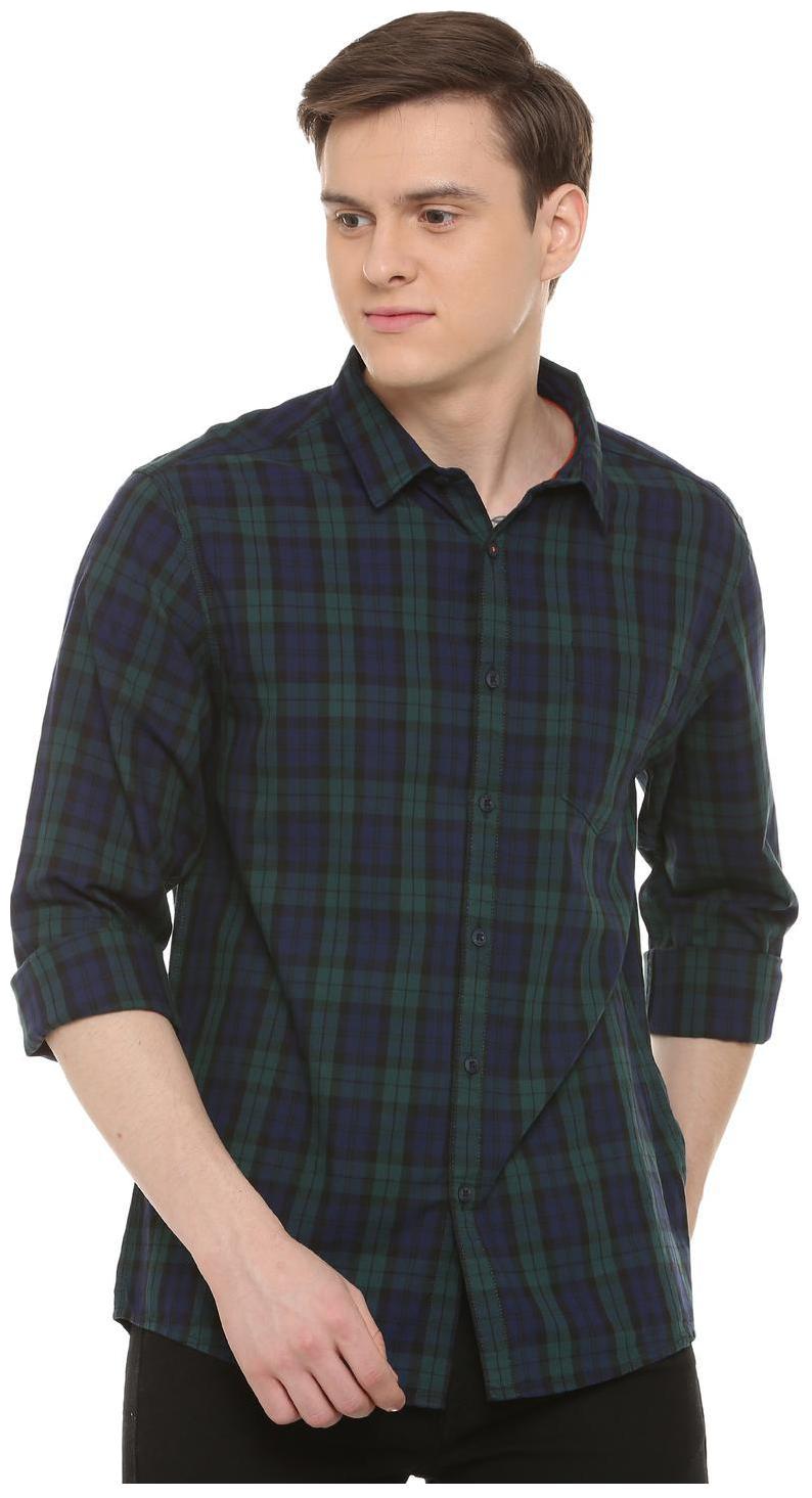 

People Men Blue Checked Regular Fit Casual Shirt