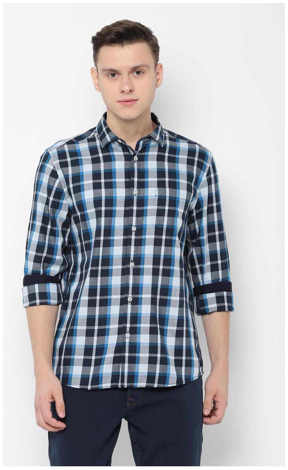 

People Men Blue Checked Regular Fit Casual Shirt