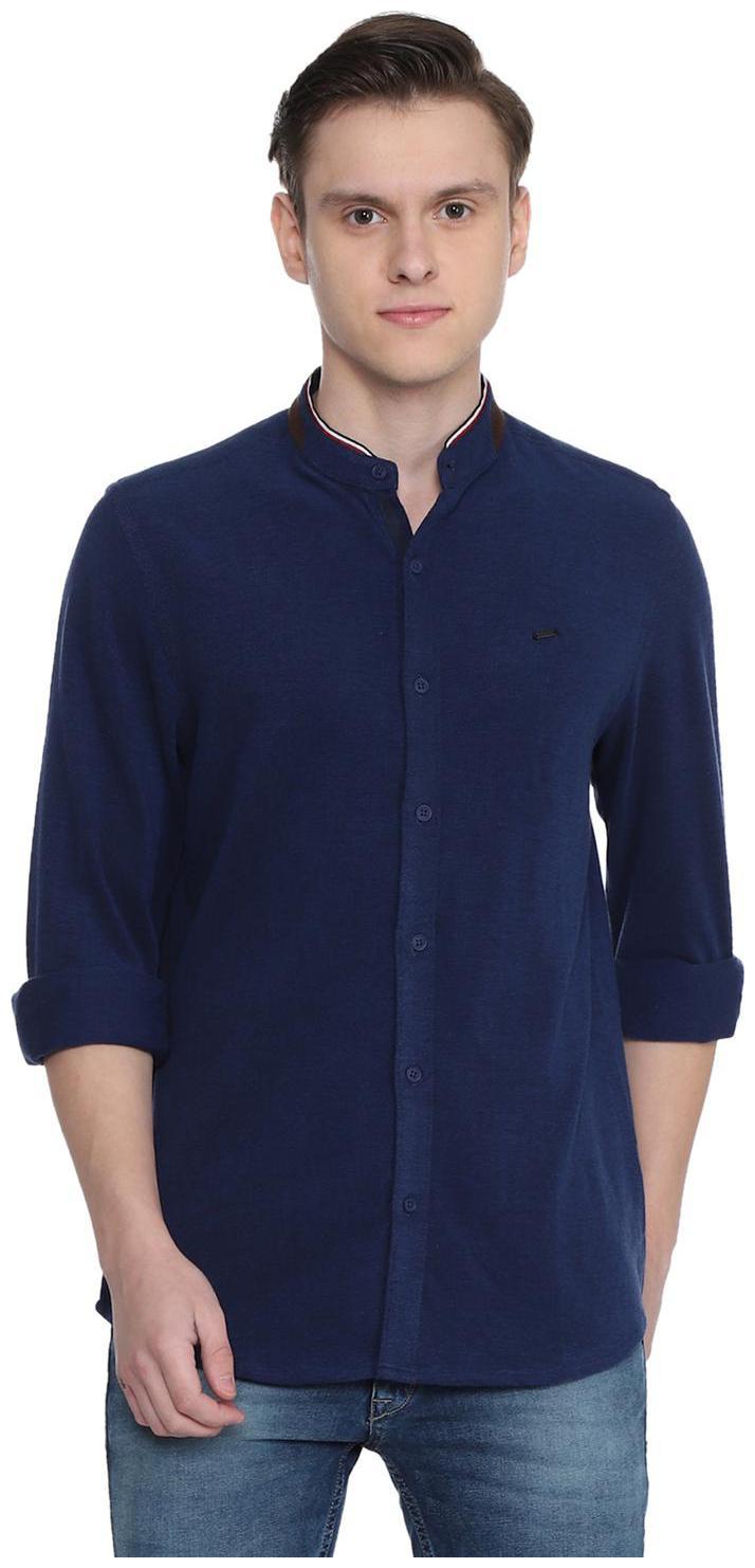 

People Men Blue Solid Slim Fit Casual Shirt