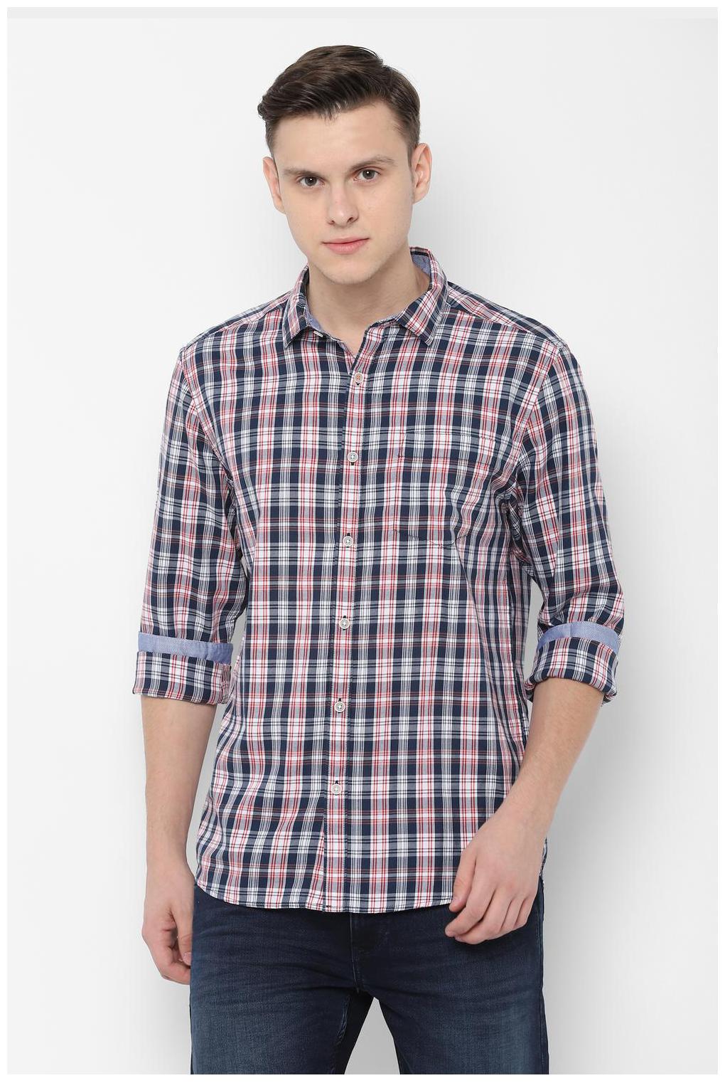 

People Men Blue Checked Regular Fit Casual Shirt