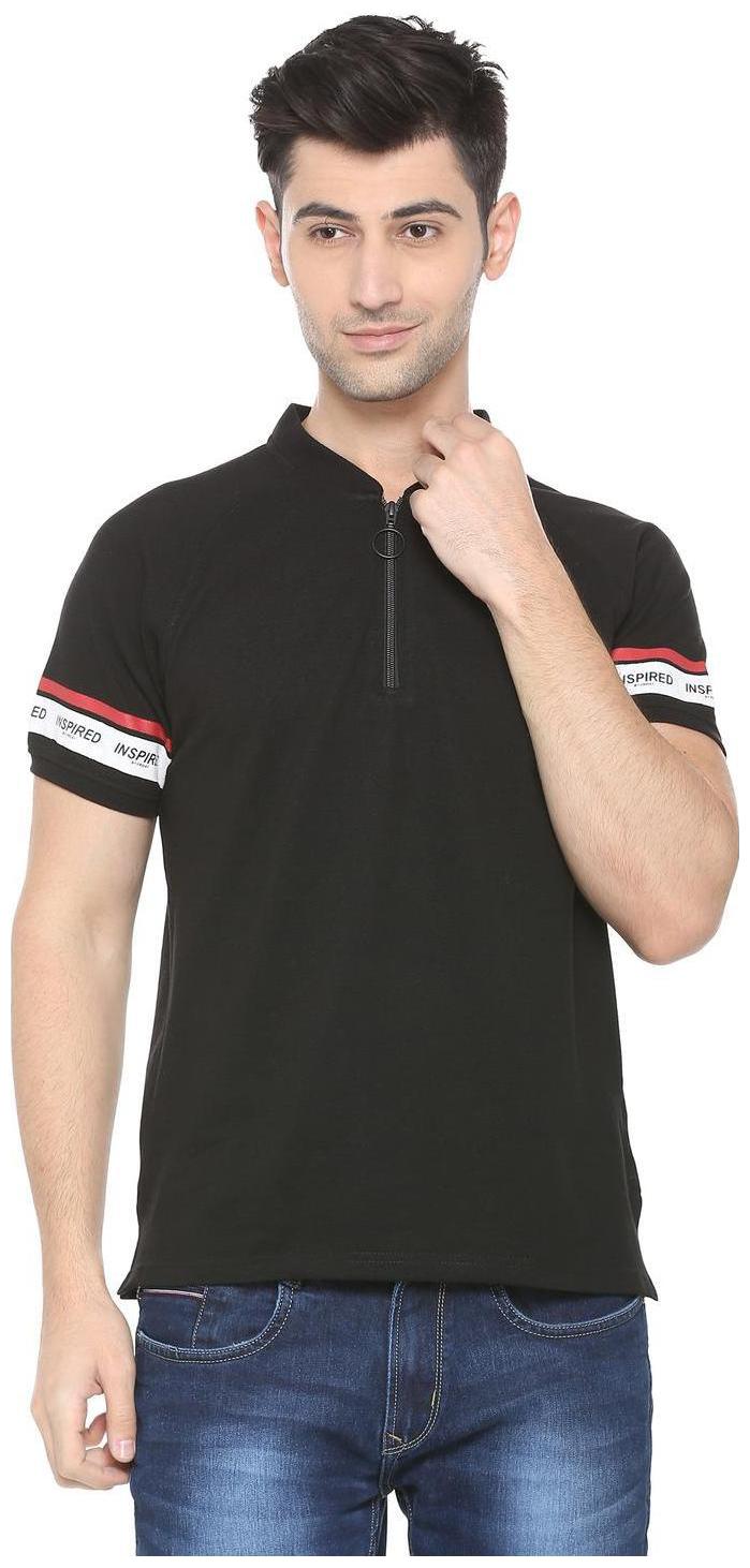 

People Men Black Regular fit Cotton Blend Mandarin collar T-Shirt - Pack Of 1