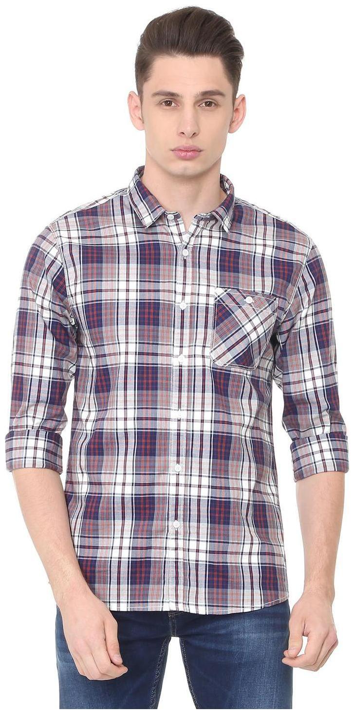 

People Men Blue Checked Slim Fit Casual Shirt