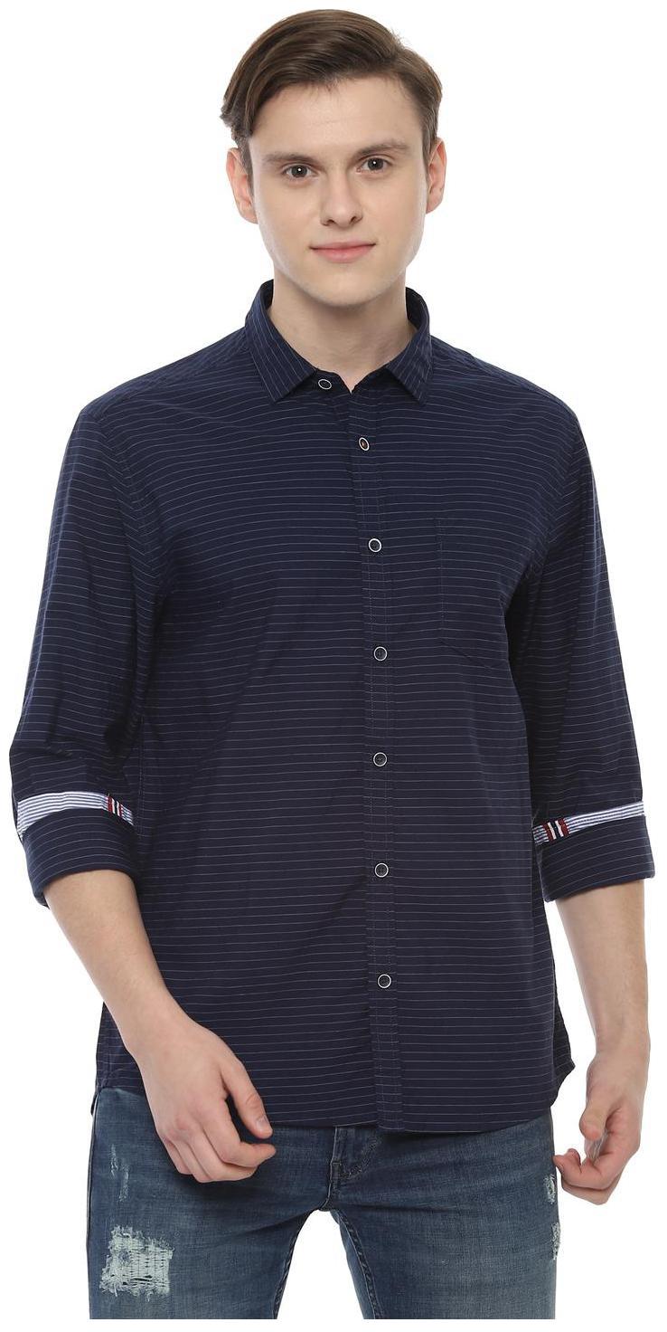 

People Men Blue Vertical Stripes Regular Fit Casual Shirt