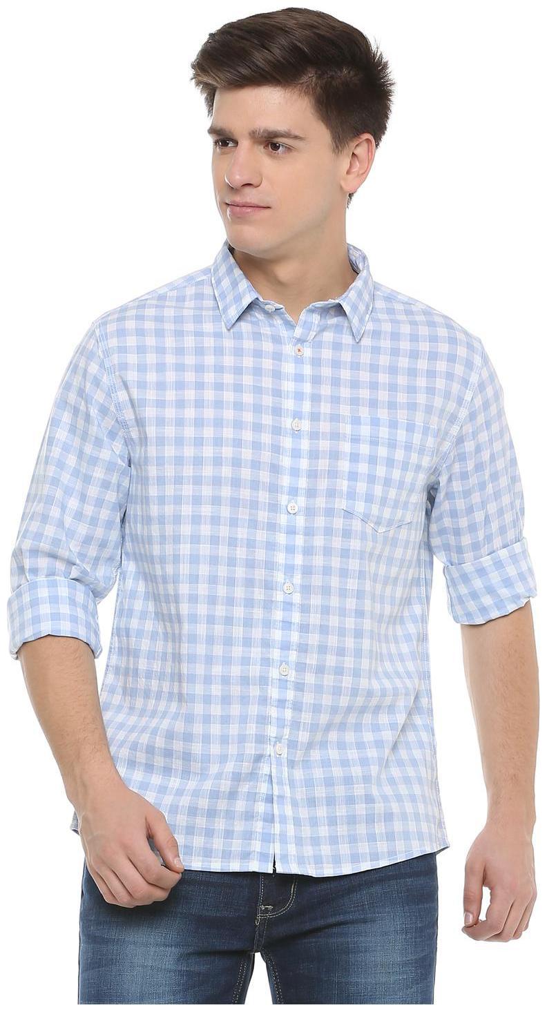 

People Men Blue Checked Regular Fit Casual Shirt