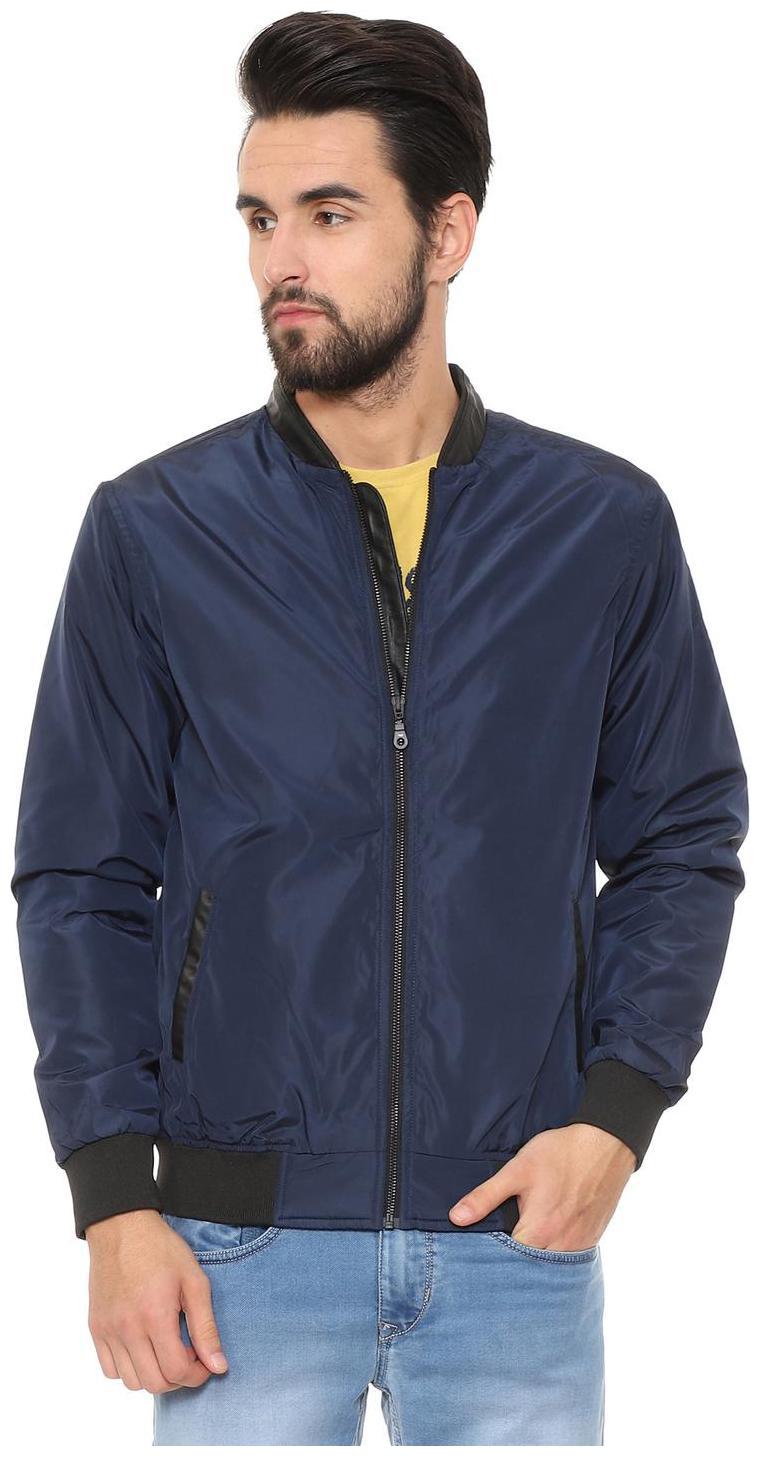 

People Men Blue Solid Bomber jacket