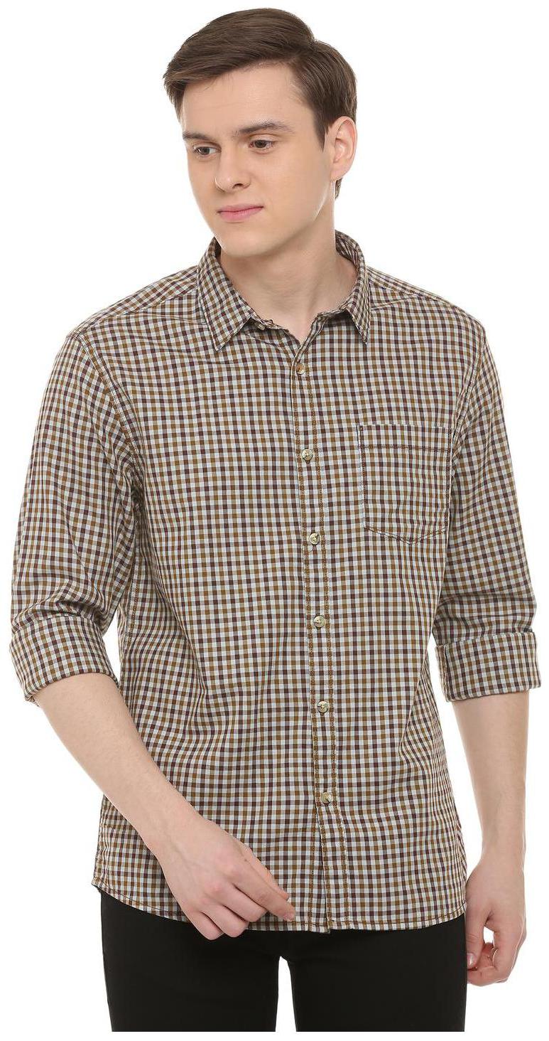

People Men Brown Checked Regular Fit Casual Shirt