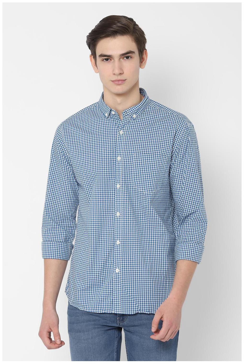 

People Men Blue Checked Regular Fit Casual Shirt