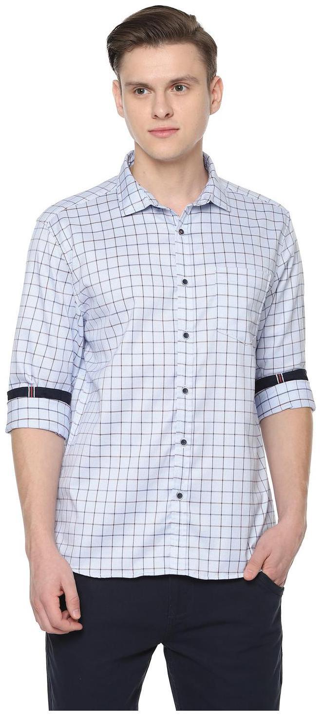 

People Men Blue Checked Regular Fit Casual Shirt