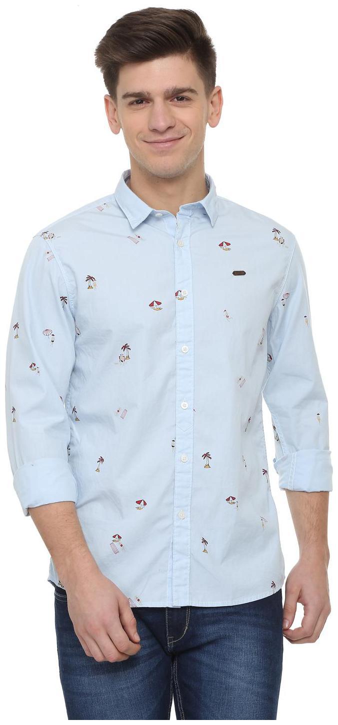 

People Men Blue Printed Regular Fit Casual Shirt