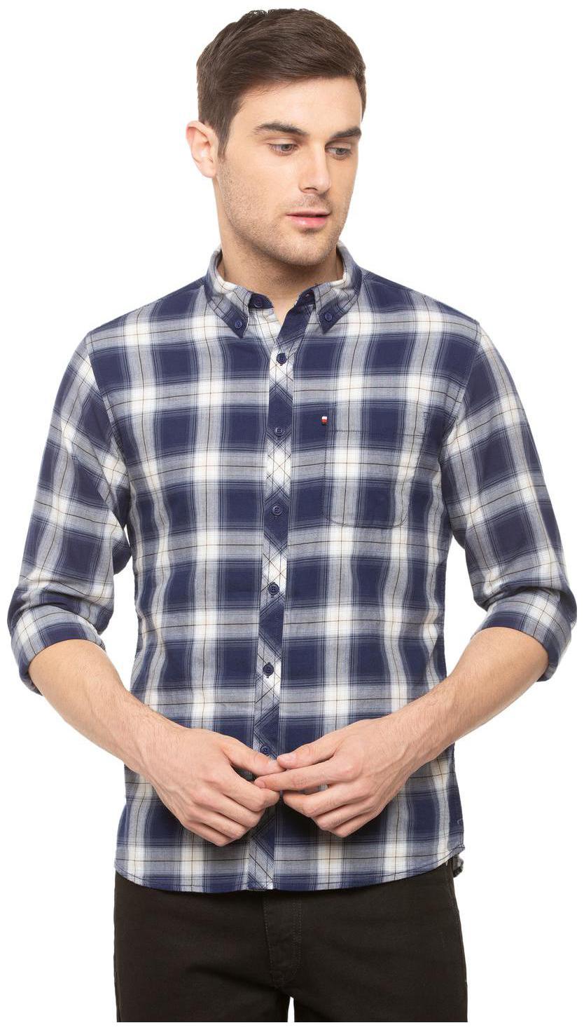 

People Men Blue Checked Regular Fit Casual Shirt