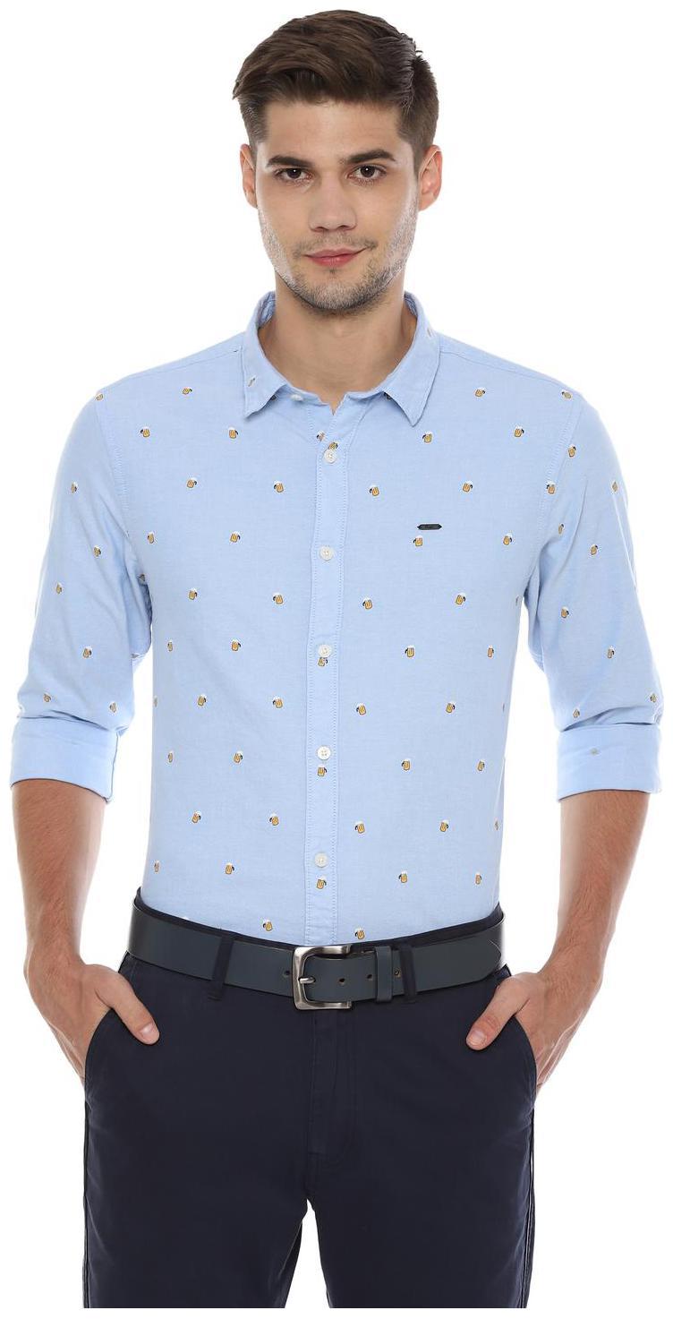 

People Men Blue Printed Regular Fit Casual Shirt