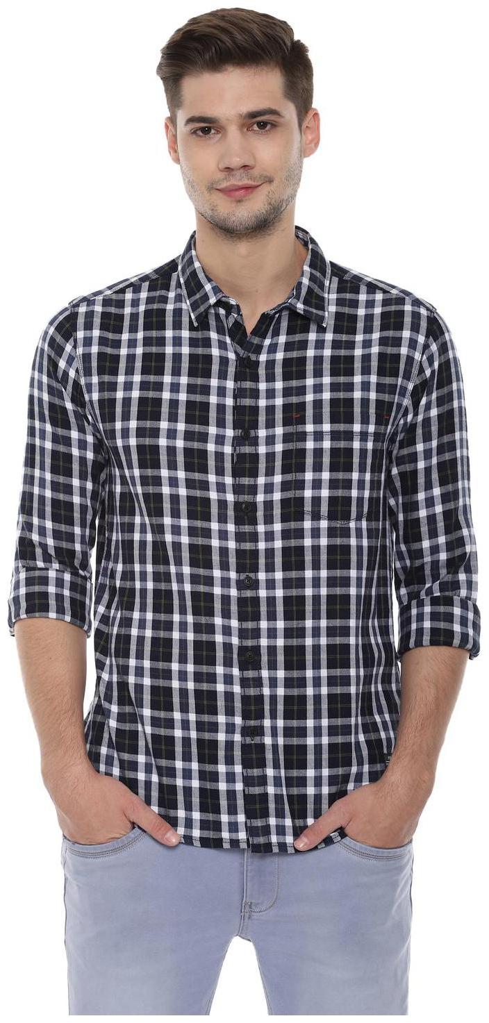 

People Men Blue Checked Regular Fit Casual Shirt