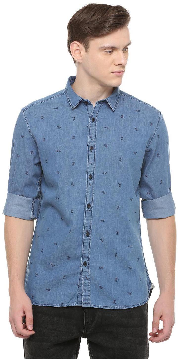 

People Men Blue Printed Regular Fit Casual Shirt