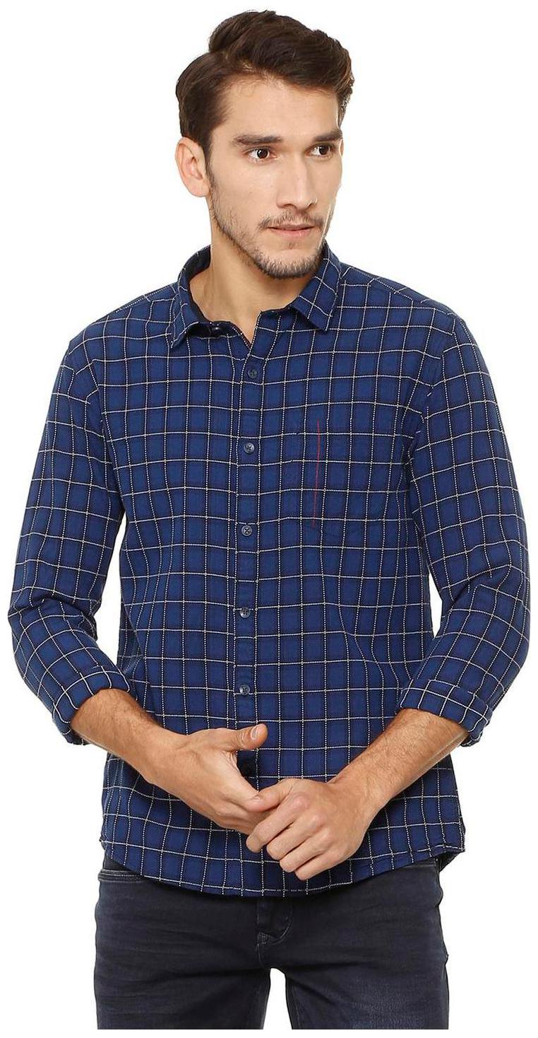 

People Men Blue Checked Slim Fit Casual Shirt