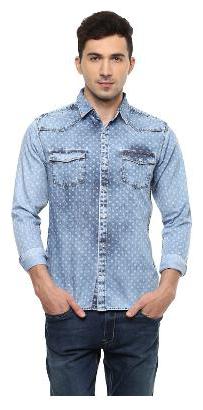 

People Men Blue Faded Slim Fit Casual Shirt