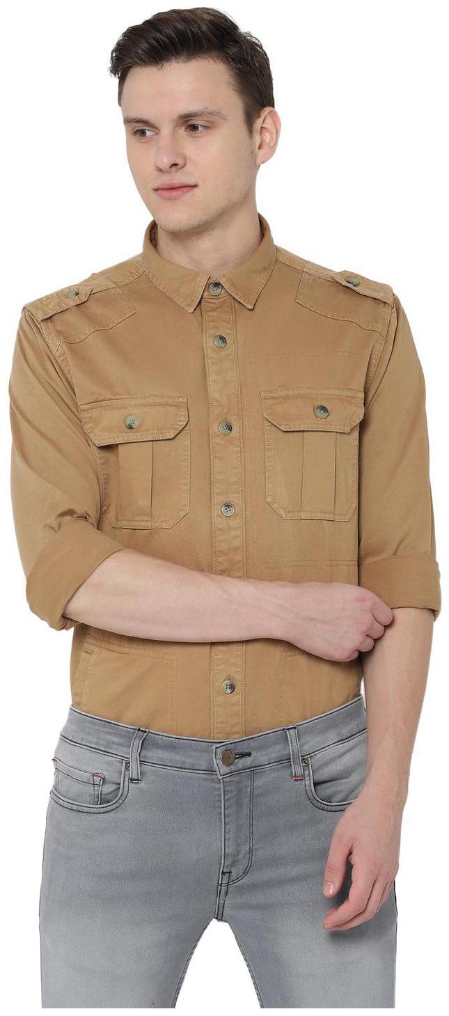 

People Men Brown Weaved Regular Fit Casual Shirt