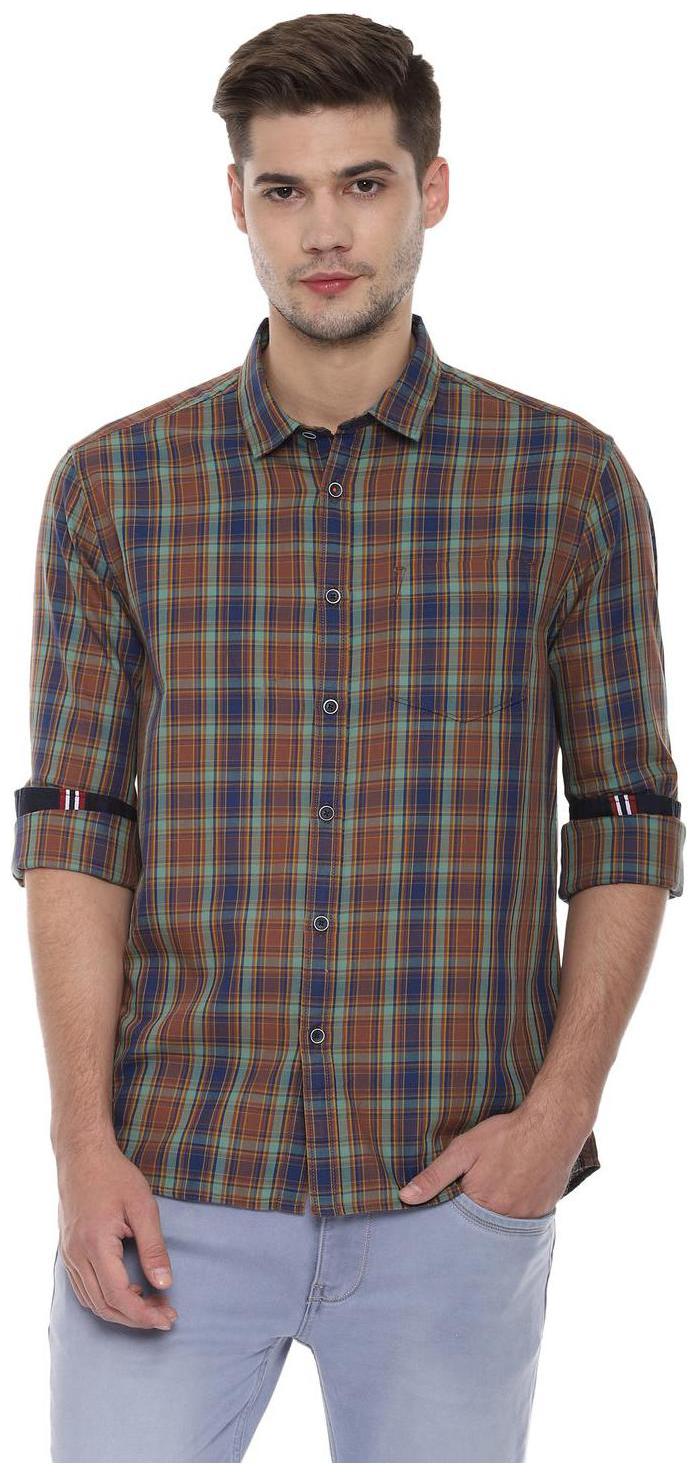 

People Men Brown Checked Regular Fit Casual Shirt
