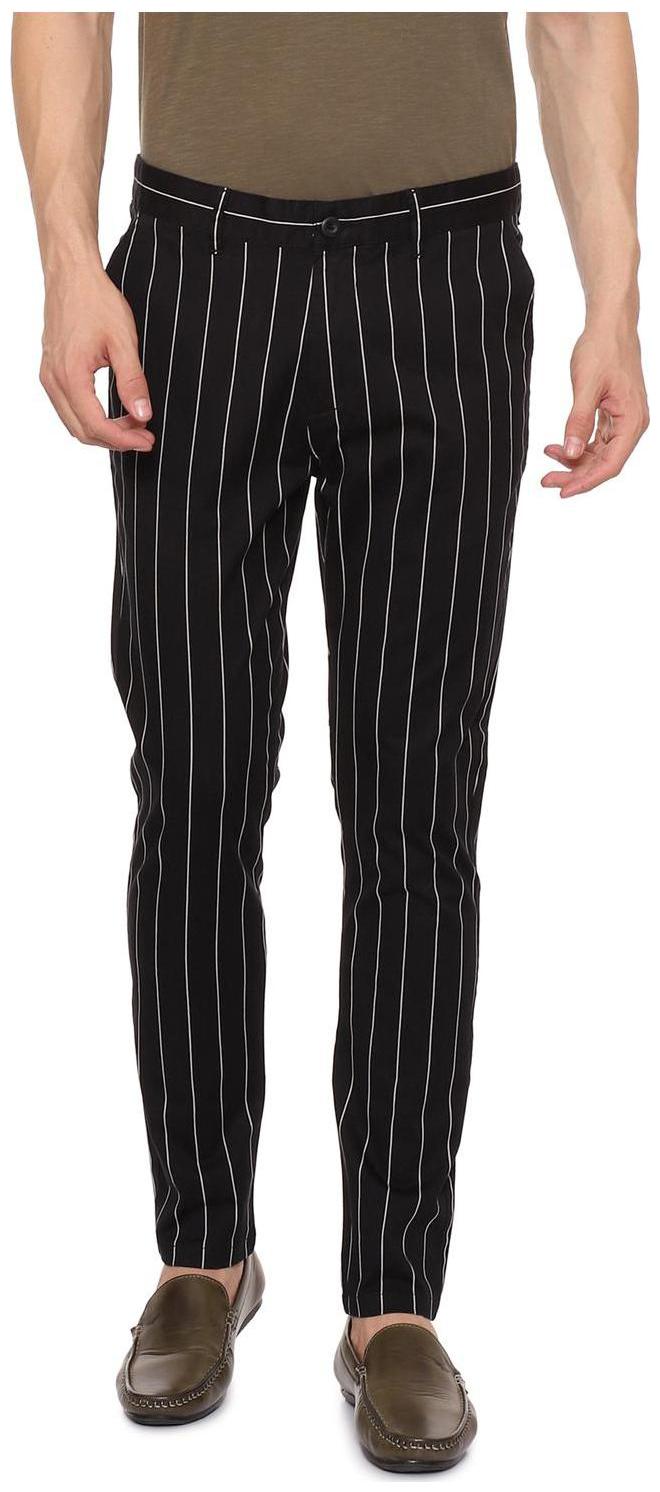 

People Men Black Striped Slim fit Regular trousers