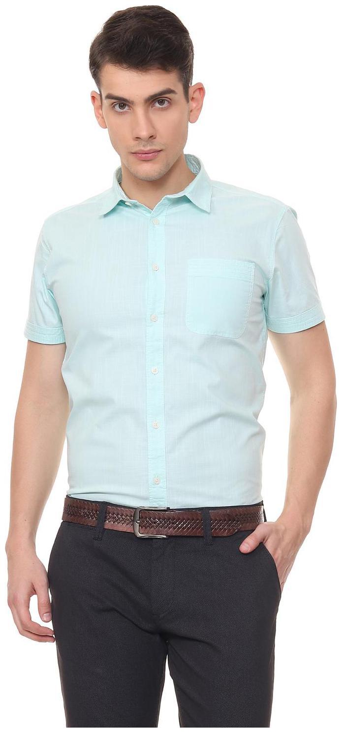 

People Men Blue Weaved Slim Fit Casual Shirt