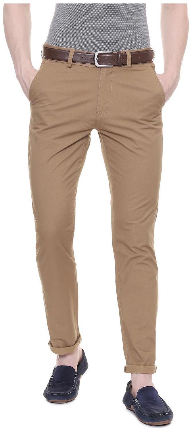 

People Men Brown Solid Regular fit Regular trousers