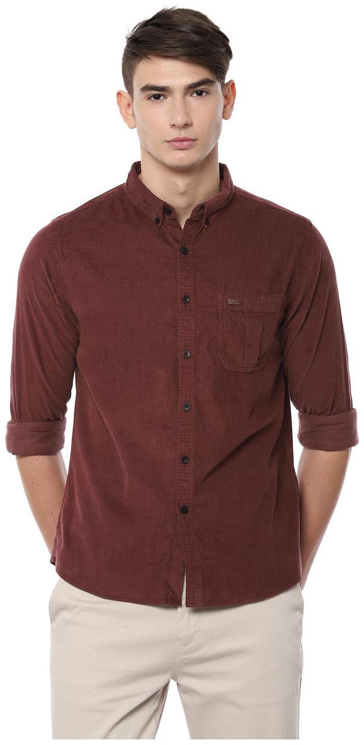 

People Men Brown Textured Regular Fit Casual Shirt