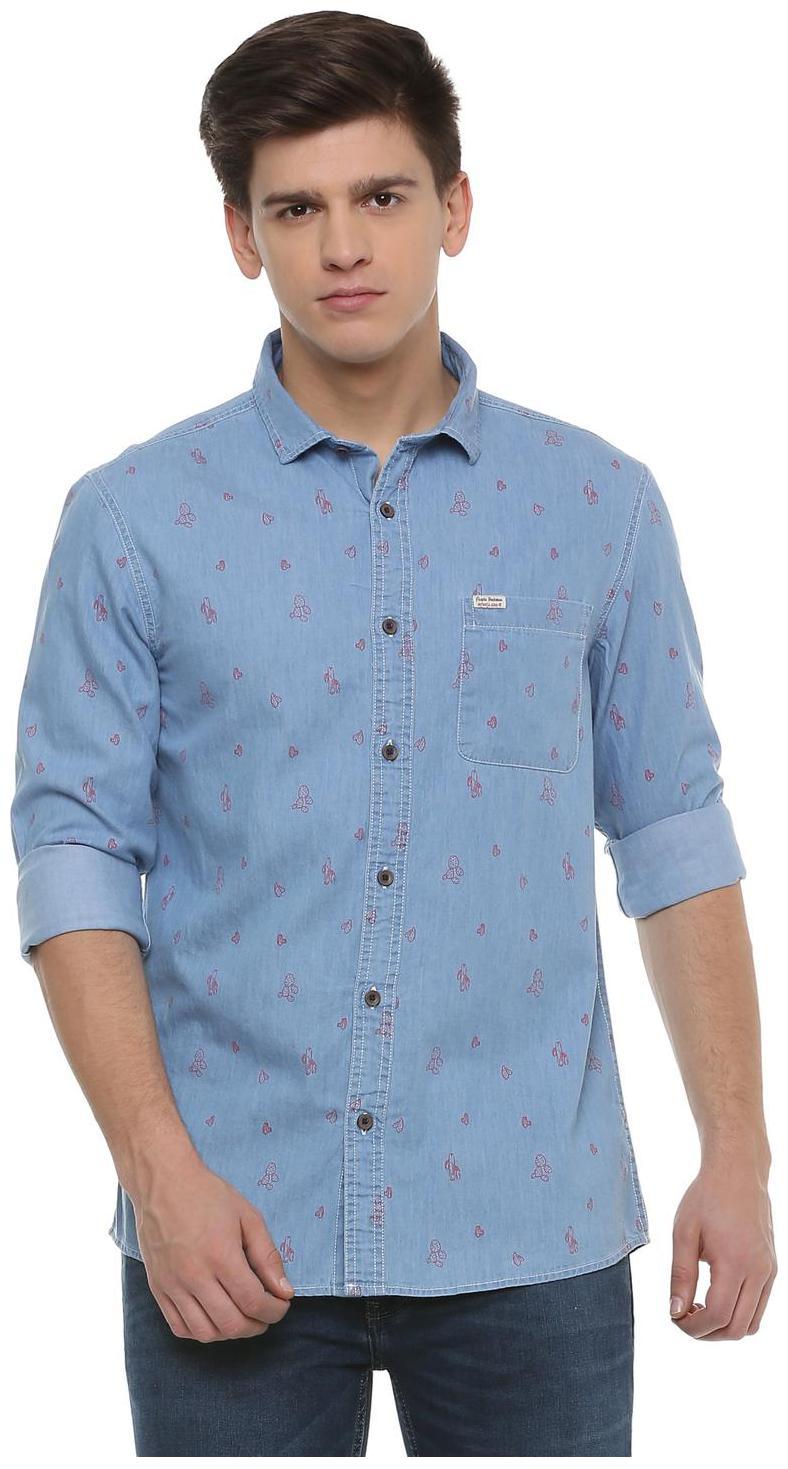 

People Men Blue Printed Regular Fit Casual Shirt
