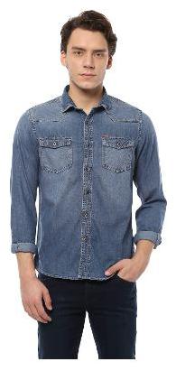 

People Men Blue Faded Regular Fit Casual Shirt