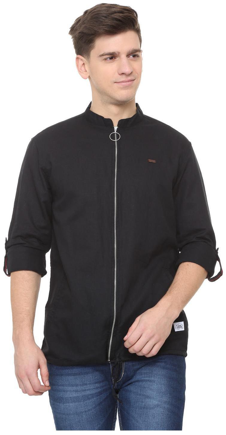 

People Men Black Weaved Regular Fit Casual Shirt