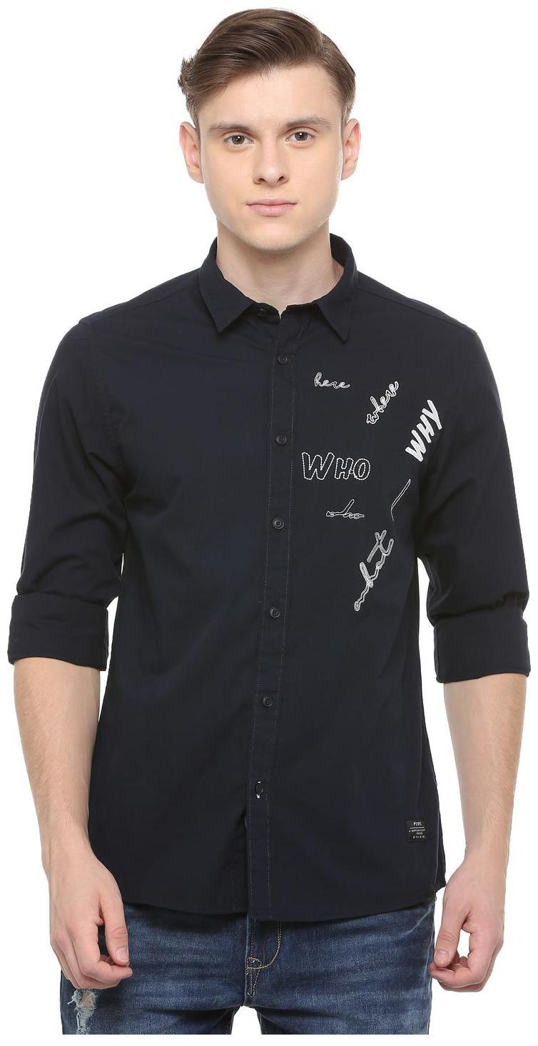 

People Men Blue Solid Regular Fit Casual Shirt